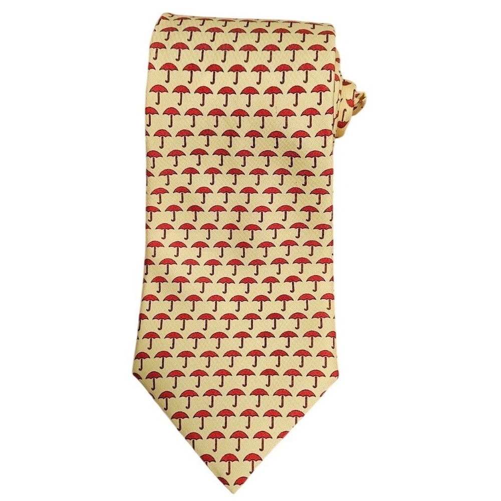 Vineyard Vines Custom Collection Mens Neck Tie Yellow Red Umbrella Pattern Silk